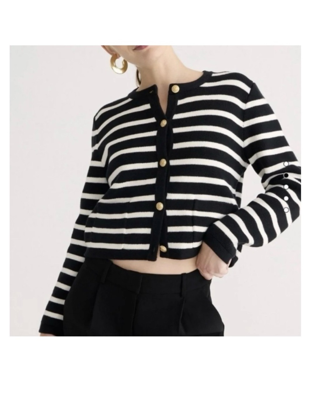 J. Crew Emilie sweater lady jacket in black white stripes classic casual - Picture 2 of 7